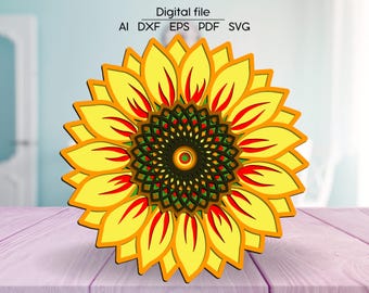 Layered Sunflower SVG | Cut file for CNC, Cricut, Glowforge, xTool | Ukrainian flower | 3D room decor