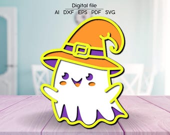 Multilayered ghost SVG, DXF, AI, digital download, Halloween 3D kids room decoration, Laser cut file, for Glowforge, xTool, cnc