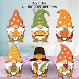 Pacote de gnomos de Ação de Graças SVG, Placa de gnomo em camadas de outono, Decoração de Dia de Ação de Graças, para Glowforge, Cricut, xTool, CNC, arquivo de corte a laser