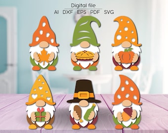 Thanksgiving gnome bundle SVG, Fall Layered Gnome Sign, Thanksgiving Day decoration, for Glowforge, Cricut, xTool, CNC, Laser cut file