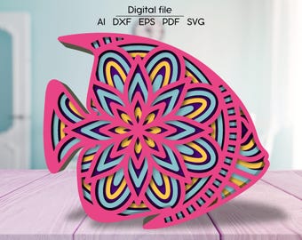 Layered Fish SVG, 3D Angel fish DXF, Laser cut file, for Glowforge, Cricut, xTool, cnc, digital download