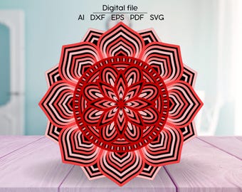Layered Mandala 3D SVG, room decoration, Laser cut file, for Glowforge, Cricut, xTool, cnc, digital download