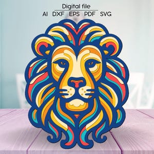 León en capas, decoración de la habitación, Archivo de corte para Glowforge, Cricut, xTool, cnc. Descarga digital, archivo cortado por láser