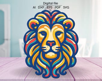 Layered Lion, room decoration, Cut file for Glowforge, Cricut, xTool, cnc. Digital download, Laser cut file