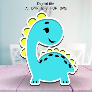 Digitale download dinosaurus met meerdere lagen, SVG, DXF, AI, 3D-kamerinrichting, lasergesneden bestand, voor Glowforge, xTool, cnc, Dino-houtkleuring