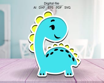 Multilayered Dinosaur digital download, SVG, DXF, AI, 3D room decor, Laser cut file, for Glowforge, xTool, cnc, Dino wood coloring