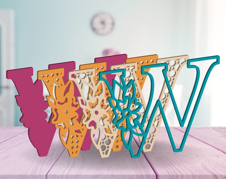 Layered Letter W SVG Floral Alphabet DXF Letters 3D - Etsy