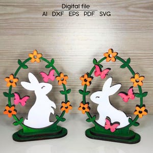 Oeufs de Pâques avec des lapins SVG, DXF, AI, téléchargement numérique multicouche, fichier découpé au laser, décoration, pour Glowforge, xTool, cnc