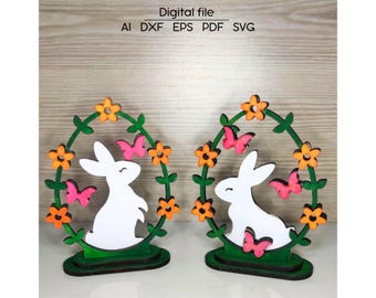 Easter eggs with bunnies SVG, DXF, AI, multilayered digital download, Laser cut file, decoration, for Glowforge, xTool, cnc
