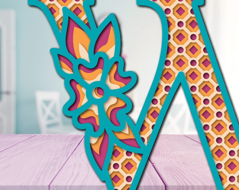 Layered Letter W SVG, Floral Alphabet DXF, Letters 3D, Paper/laser Cut ...