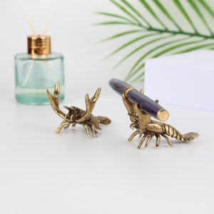 Brass Crab Pen Holder Brass Animals, Fountain Pen Holder, pen holder for desk Crab Figure Desks Decoration, Gift For Crab Lovers