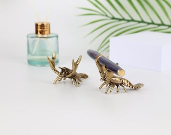 Brass Crab Pen Holder Brass Animals, Fountain Pen Holder, pen holder for desk Crab Figure Desks Decoration, Gift For Crab Lovers