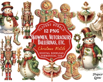 Christmas Nutcracker Clipart Bundle: Ballerinas, Snowmen (PNG Digital Download)