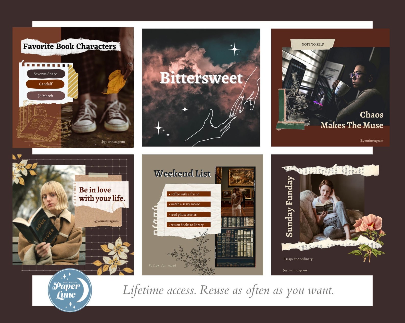 DARK ACADEMIA Instagram Post Templates Editable in Canva Etsy