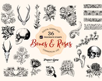 Bones & Roses Procreate Stamps: Vintage Tattoo Brushes (Digital Download)