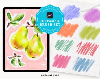 Oil Pastel Procreate Brushes Set of 9 - Drawing Set for iPad Procreate - Digital Art Supplies, Drawing and Illustrations - Digital Download
