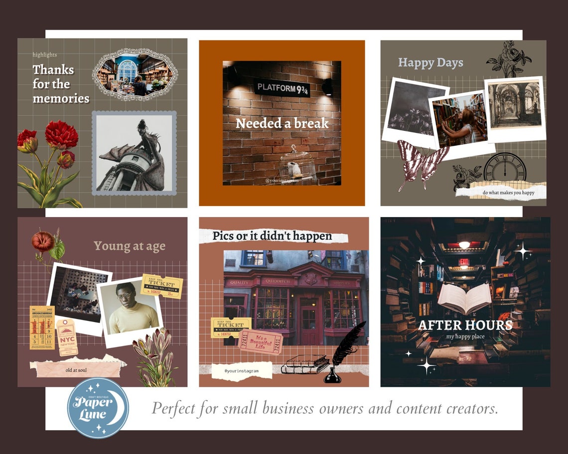 DARK ACADEMIA Instagram Post Templates Editable in Canva Etsy