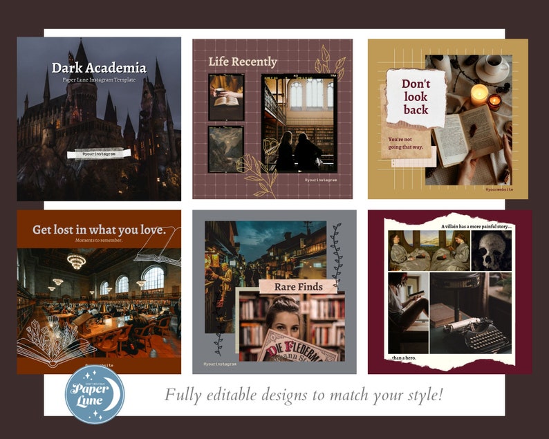 DARK ACADEMIA Instagram Post Templates Editable in Canva Etsy