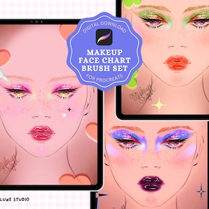 Kit de 16 pincéis para maquiagem facial Procreate - Kit de pintura para Procreate - Pincéis para iPad - Efeito aquarela arco-íris - Download digital