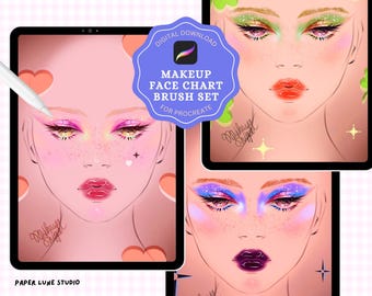 Makeup Face Chart Procreate Brushes Set of 16 - Painting Kit for Procreate - iPad Brushes - Rainbow Watercolor Effect - Digital Download