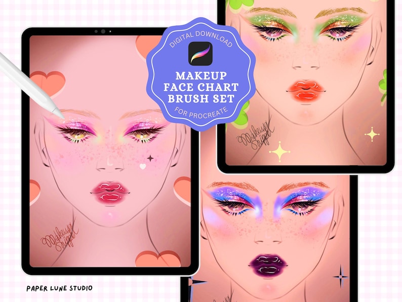 Makeup Face Chart Procreate Brushes Set of 16 - Painting Kit for ...