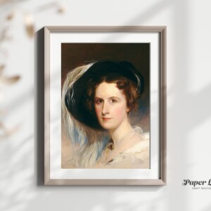 Woman in a Hat Vintage Portrait Printable Wall Art Instant Digital Download Eclectic Neutral Home Decor Warm Colors Antique Print