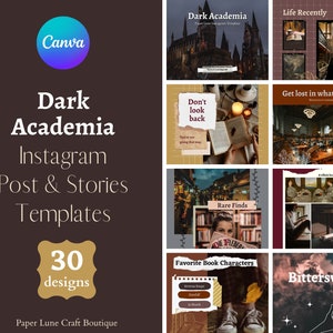DARK ACADEMIA Plantillas de publicaciones de Instagram editables en Canva Estética vintage Publicación en redes sociales Creador de contenido Marca para pequeñas empresas imagen 1
