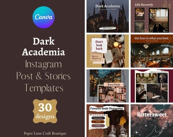 DARK ACADEMIA Instagram Post Templates Editable in Canva Vintage Aesthetics Social Media Post Content Creator Small Business Branding