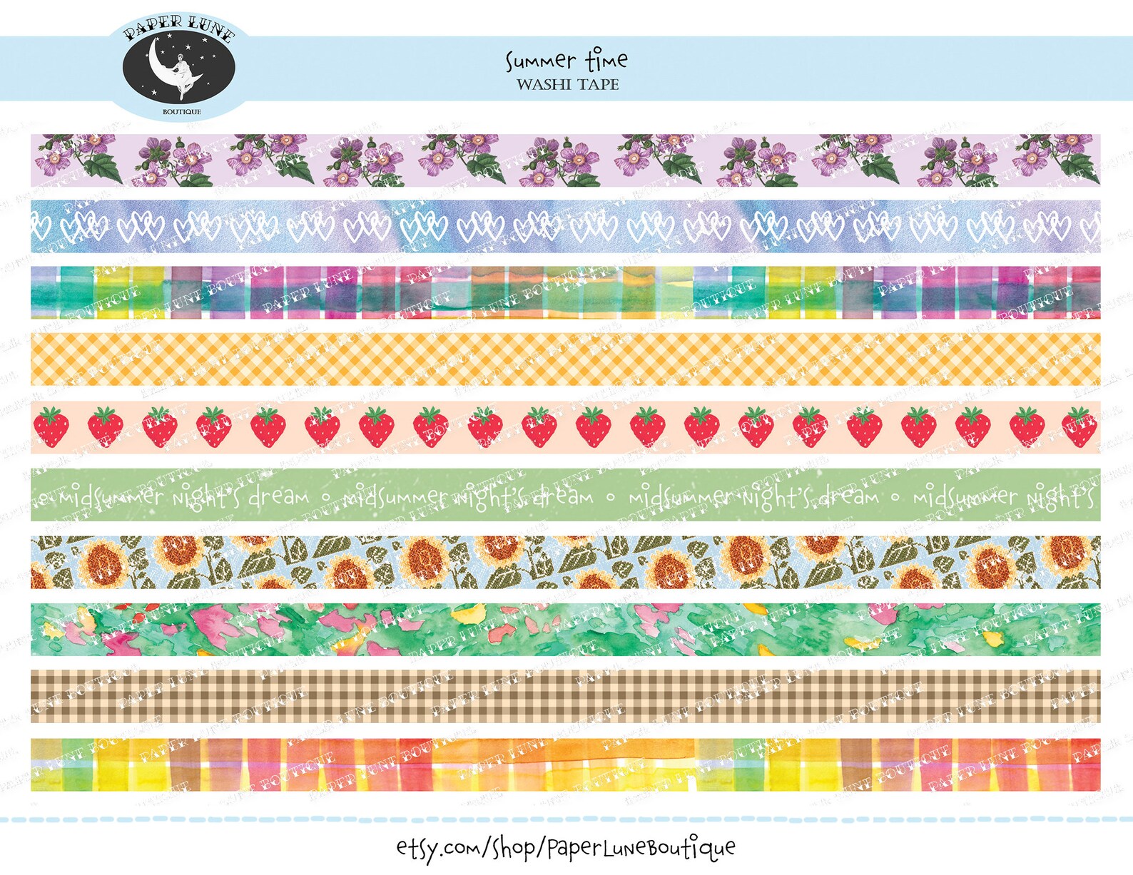 Digital Download Washi Tape Sheet Washi Strips Summer Time Etsy