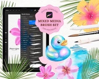 Mixed Media Procreate Brushes Set of 12 - Painting Kit for Procreate - iPad Brushes - Realistic Watercolor, Brush Marker - Digital Download