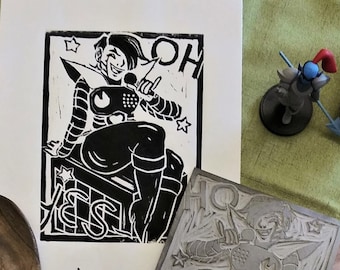 Printing with a Killer Robot (Linocut Print)