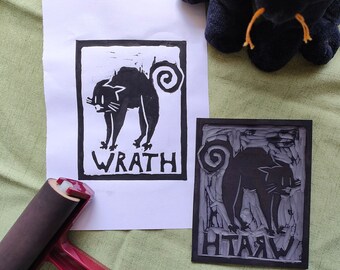 The Cat of Wrath - Lino Print