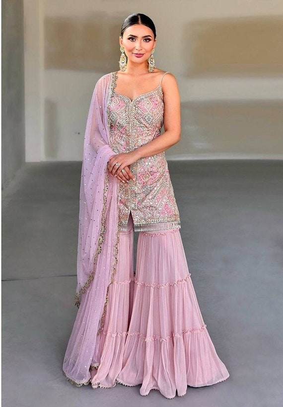 Pakistani Bridal Gown with Sharara Dress in Brocade Fabric – Nameera by  Farooq