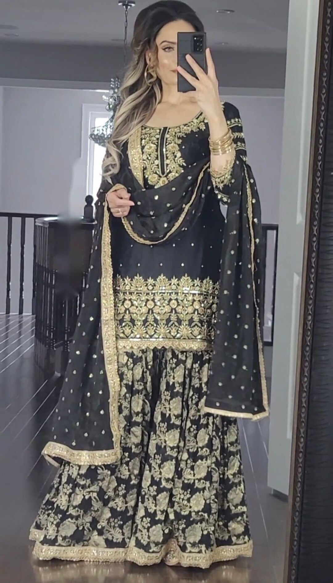 Black Faux Georgette Readymade Sharara Suit 266414