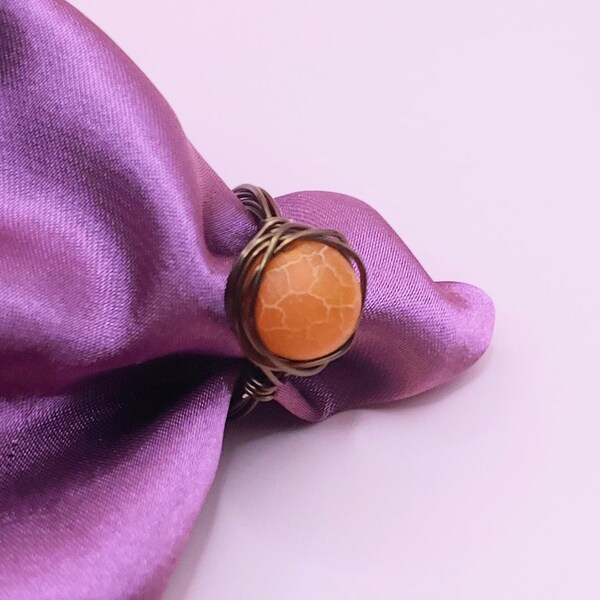 Orange Crackle Agate Ring
