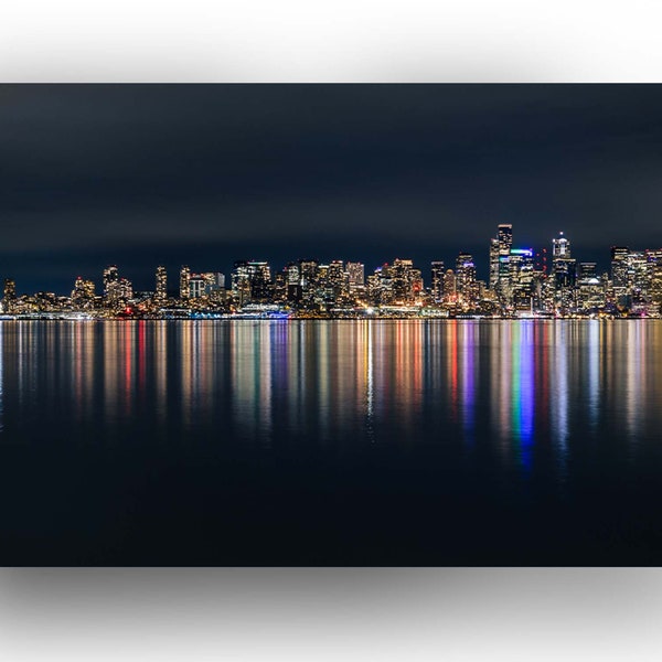 Downtown Seattle Skyline at Night - Seattle Washington Photo Print - Seattle Wall Art Cityscape