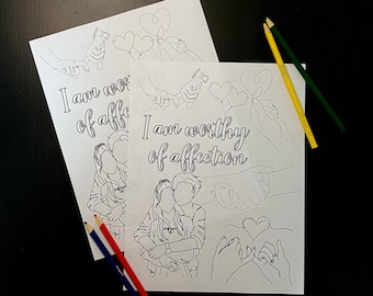 Página para colorear de Afirmaciones: Amor propio y compasión (Descarga digital)
