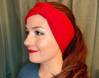 Red Fleece Ear Warmer Headband, Bow Ear Warmer, Winter Headband, Fleece Headband