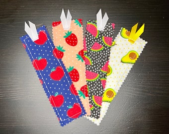 4-Pack Novelty Hand-Made Fabric Bookmarks, Fruit Bookmarks, Bookmark Set, Teacher Gift, Booklover Gift