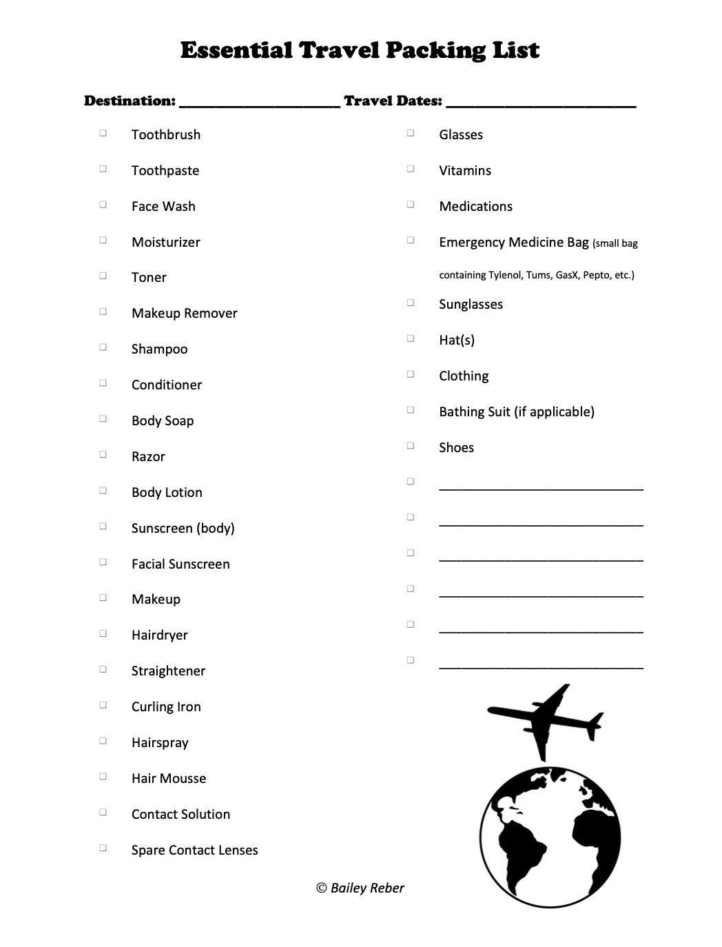 Printable Essential Travel Packing List Etsy