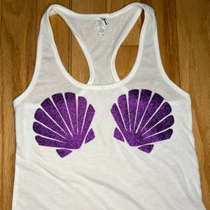 Glitter Mermaid Seashell Bra Tank, Seashell Shirt, Sea Shell Tank, Glitter Scalloped Seashell Bra Top image 2