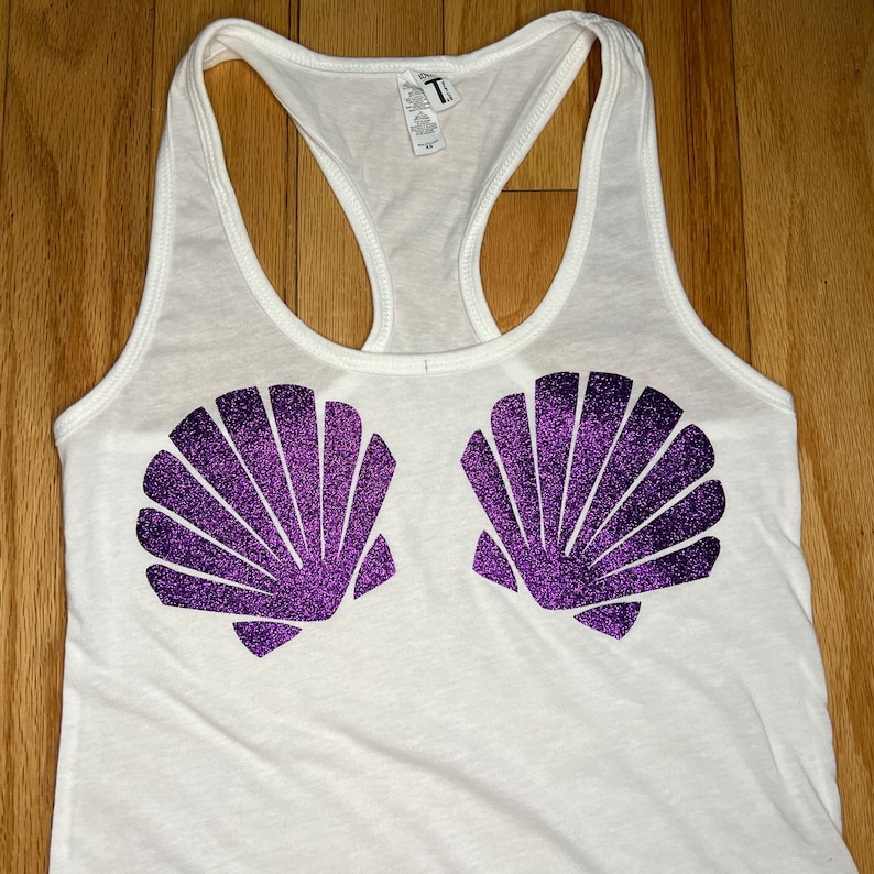 Glitter Mermaid Seashell Bra Tank, Seashell Shirt, Sea Shell Tank, Glitter Scalloped Seashell Bra Top image 2