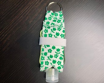 White/Green Flower Hand Sanitizer-Holding Keychain