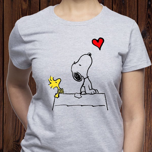 T-shirt Snoopy/ T-shirt Woodstock/ T-shirt Peanuts/ Camicia per osservare le stelle/ T-shirt carina Peanuts/ T-shirt d'amore/ T-shirt per coppia/ T-shirt da donna/ (T44)