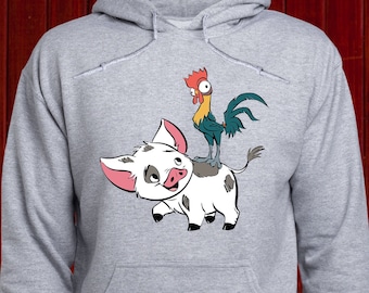 Disney Pua and Hei Hei Jumper, Moana Friends Hoodie, Disney Moana Sweatshirt, Disney Princess Pullover,  Unisex Pua Hoodie (T194)