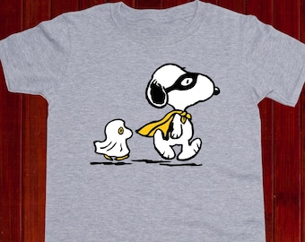 T-shirt Kids Super Hero Snoopy, tee-shirt Halloween Snoopy, chemise Ghost Woodstock, t-shirt Youth Peanuts, t-shirt Peanuts Trick or Treat (T226)