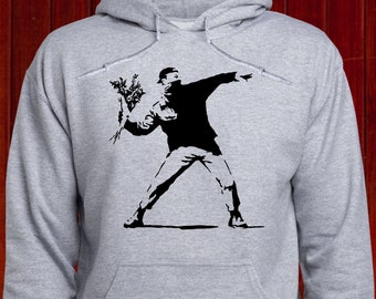 Rage, Flower Thrower hoodie/ Banksy Flower Thrower jumper/ Rebel pullover/ Molotov sweatshirt/ Original Banksy hoody/ Urban jumper/ (T98)