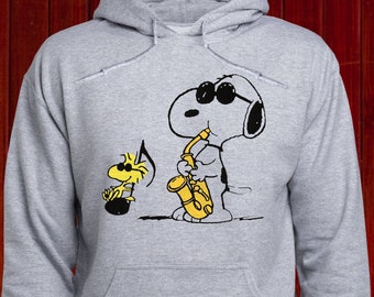 Saxofoon Snoopy hoodie; Jazz Snoopy-sweatshirt; Woodstock-trui; Pinda's trui; Snoopy-hoodie; Charlie Brown-hoodie; Uniseks; (T36)