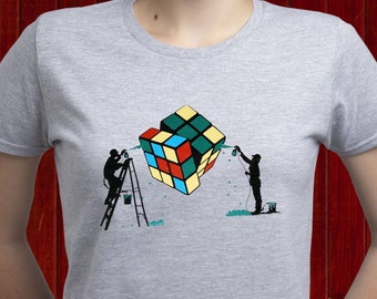 Banksy Rubic Cube Art t-shirt, Banksy art t shirt, Banksy Graffiti tshirt, Banksy Street Art tee, Banksy Urban shirt, Pop Culture tee (T189)