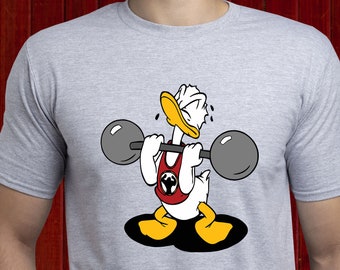 Camiseta de levantamento Donald/camiseta de treino Donald/camiseta de ginástica do Pato Donald/camisa Body Builder/camiseta Disney Fitness/camisa levantadora de peso/(T124)